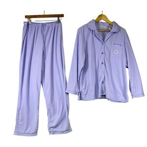 Jasmine Rose Pajama Set Women XL Purple Fleece Snowflake Button Front Long Slv